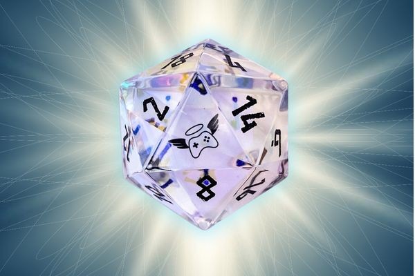 Image of the Glass D20 that platinum participants can earn by raising $100 usd between April 12-30, 2024