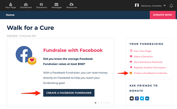 Setting up a Facebook Fundraiser from your dashboard