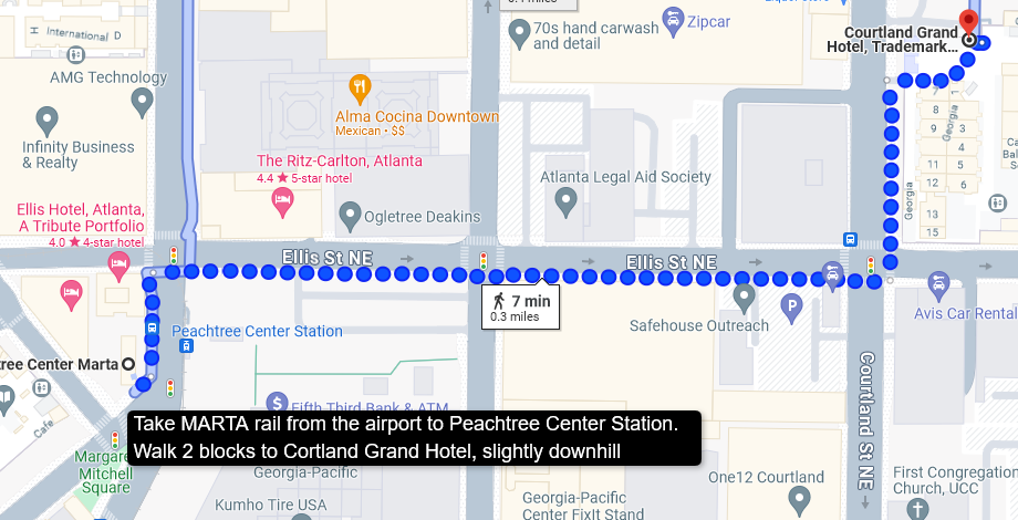 Map showing route from MARTA station