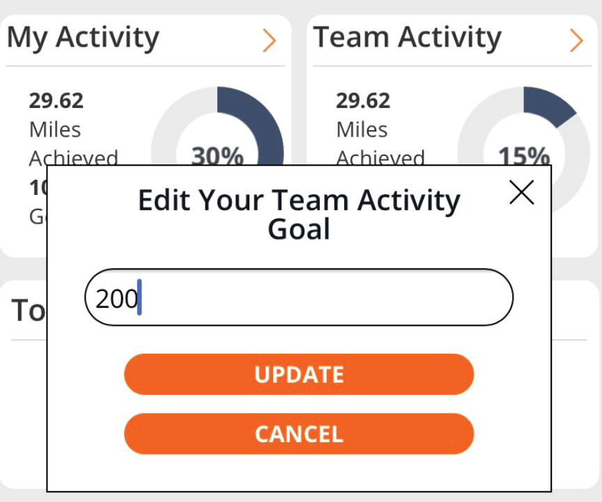 Screenshot of the Edit Your Team Activity app screen