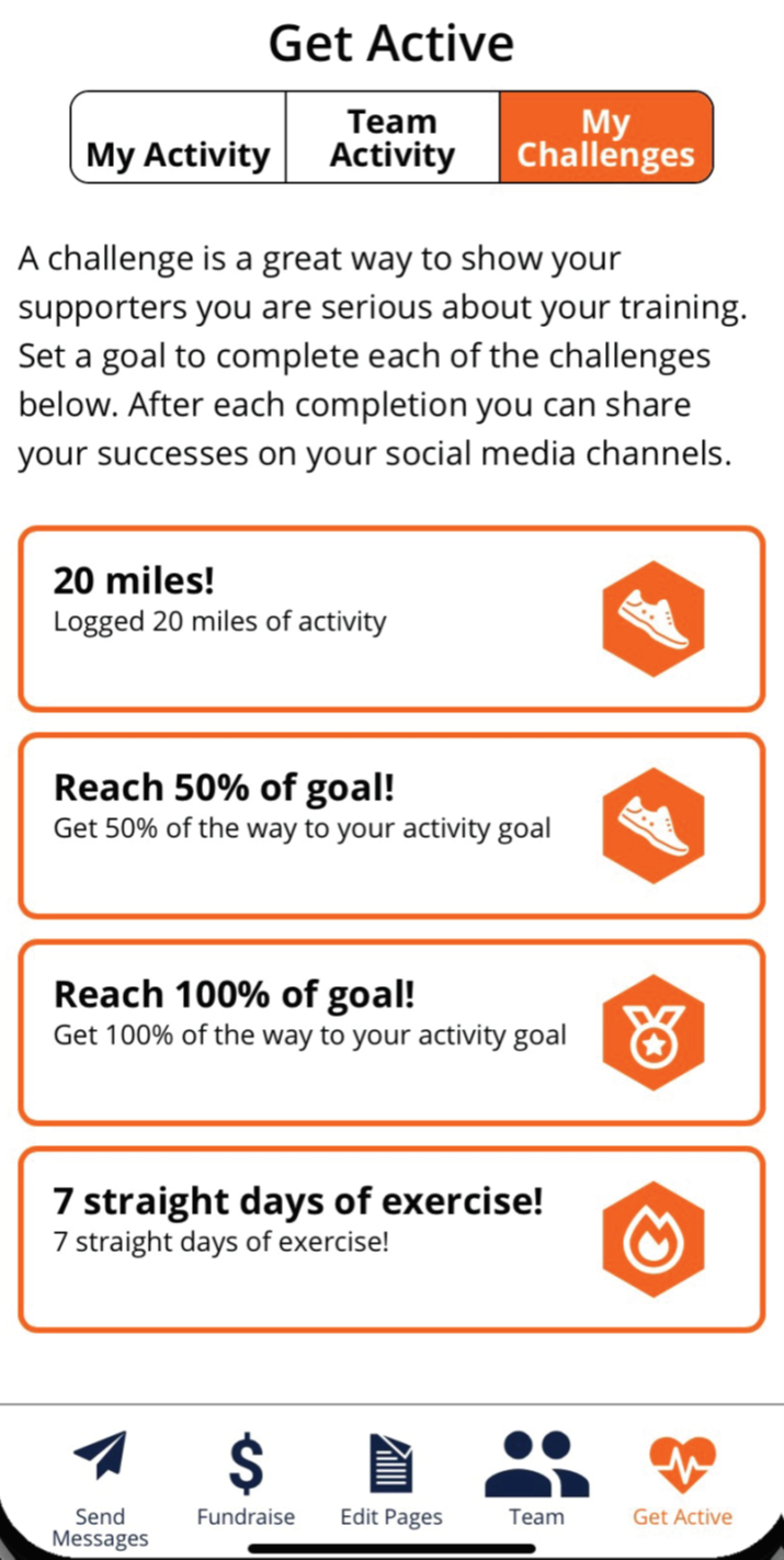Screenshot of the app challenges
