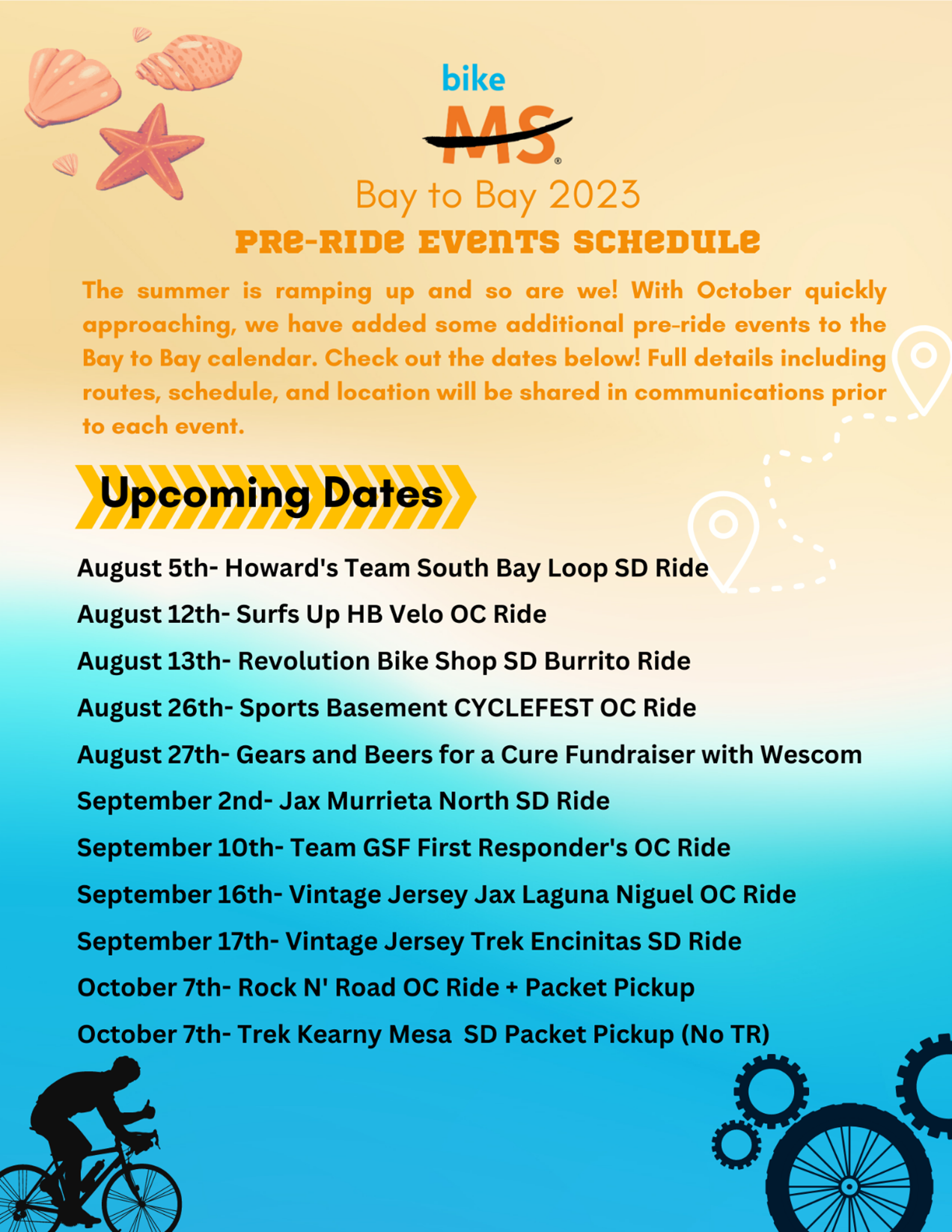 Bike MS: Bay to Bay 2023 Pre ride events schedule