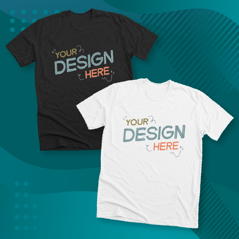 Black Shirt and White Shirt with Your Design Here text on the Front