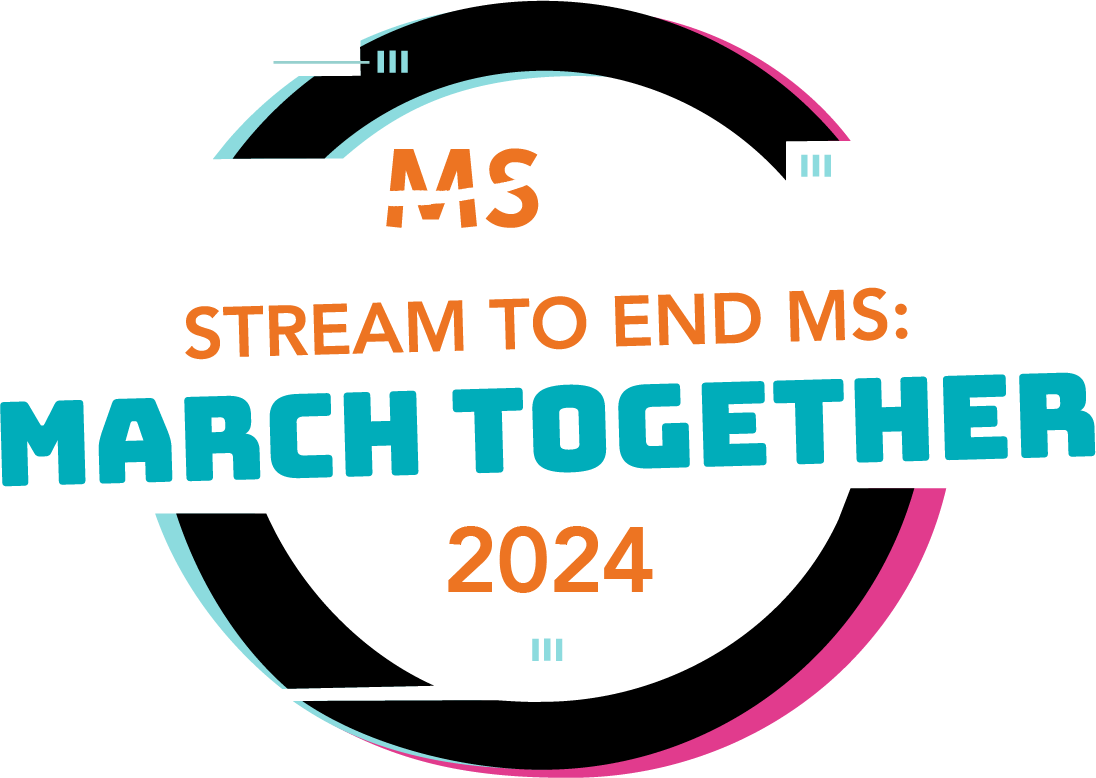 Stream to End MS March Together logo with white text