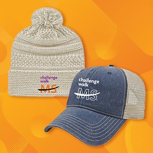 Challenge Walk MS branded beanie and baseball cap