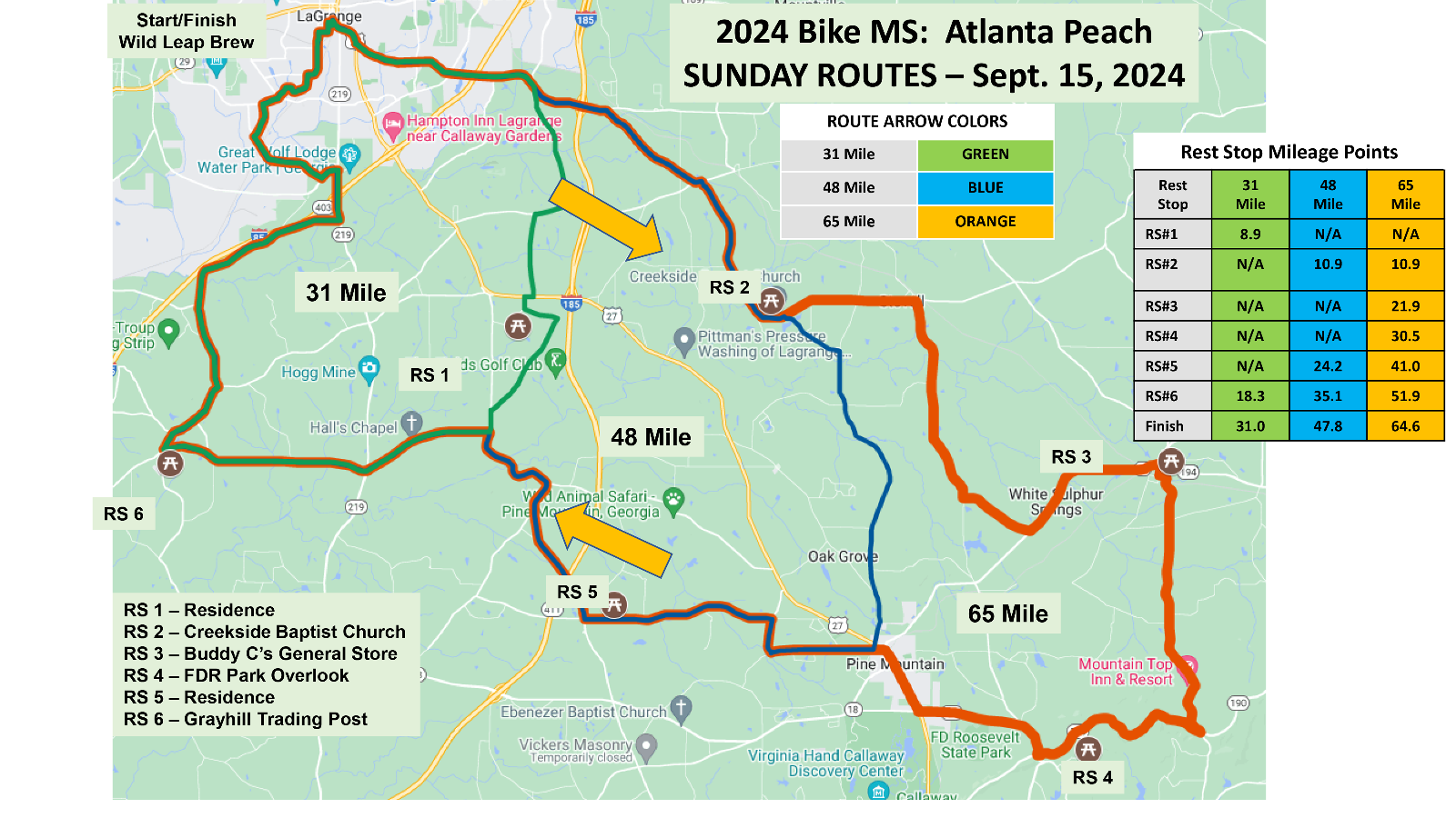 Bike MS: Geogia Peach Ride Day 2 Route Map