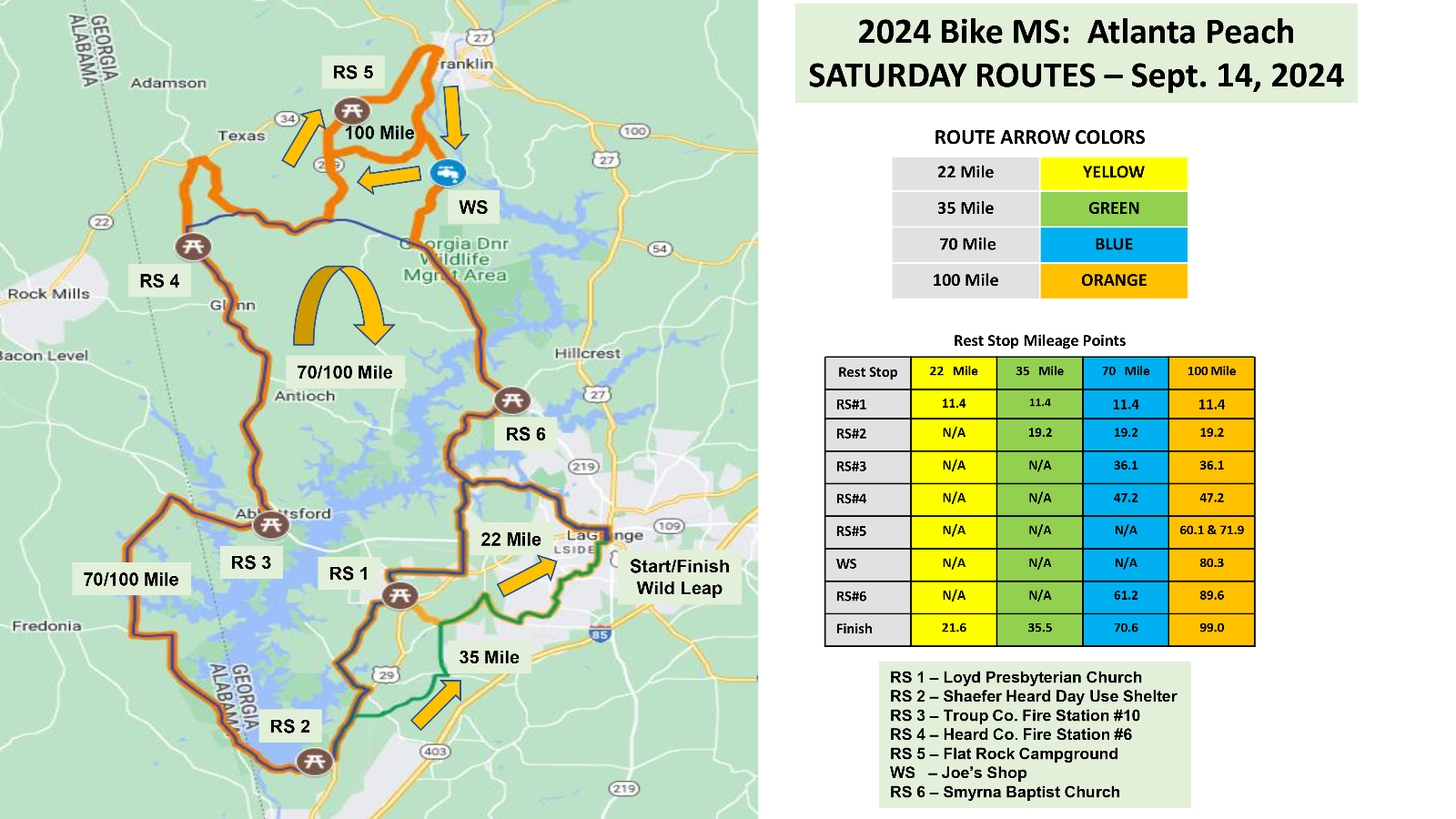 Bike MS: Georgia Peach Ride Day 1 Route Map